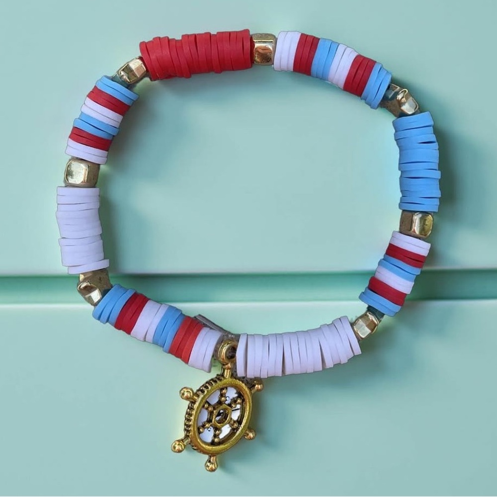 red white and blue claybead bracelet